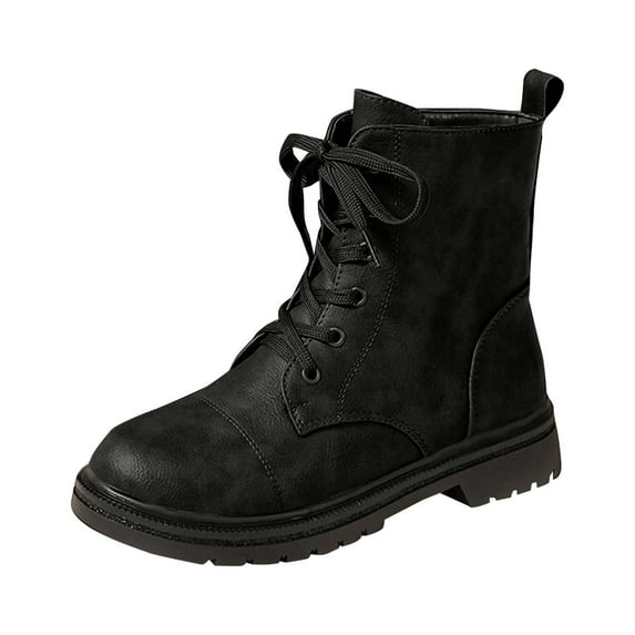 Black Fashionable Women'S Casual Winter Ankle Boots Round Toe Front Lace Low Chunky Heel Comfortable Short Boots For Outdoor Indoor Daily Wear Us Size 9.5 Weight 1.01 Lb