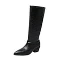 thumbnail image 1 of Black Ladies Mid Calf Boots Pointed Toe Chunky Heel Winter Style Comfortable For Daily Wear, 1 of 8