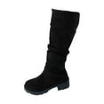 thumbnail image 1 of Black Ladies Mid Calf Boots With Buckle Accent Pointed Toe High Heel Foldable Design, 1 of 8