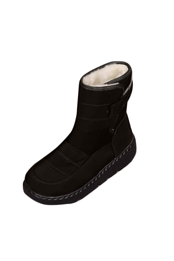 Black Ladies Mid Calf Snow Boots Thickened Velvet Lining Winter Style Warm Comfortable For Daily Wear