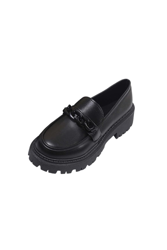 Black Ladies Modern Pu Loafers Round Toe Enclosed Toe Low Heel Casual British Style Plus Size Comfort