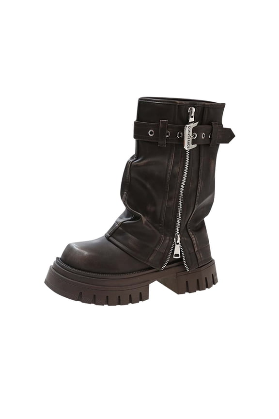 Black Ladies Motorcycle Style Ankle Boots With Chunky Heel For Fashionable Casual Fall Winter