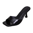 thumbnail image 1 of Black Womens Open Toe High Heel Sandals Casual Comfortable Square Toe Stiletto Heel Slip On Mules Pu Black Size 5.5, 1 of 9