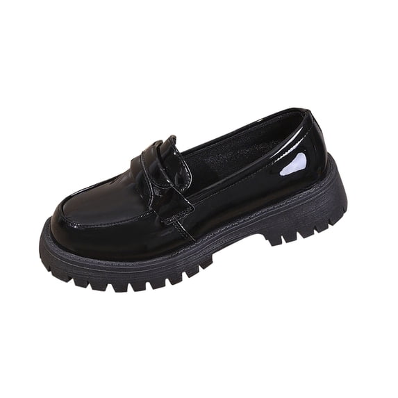 Black Womens Patent Leather Loafers Thick Sole Casual British Style Comfortable Slip On Flat Shoes Size 36