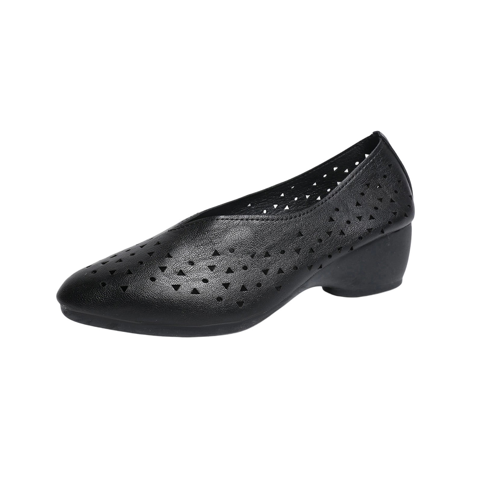 Black Ladies Peep Toe Wedge Sandals Hollow Out Round Toe Low Cut Shoes ...