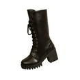 thumbnail image 1 of Black Ladies Plus Size Round Toe Fall Winter Mid Tube Boots With Thick Heel For Comfortable Heel Support And Stylish Look, 1 of 9