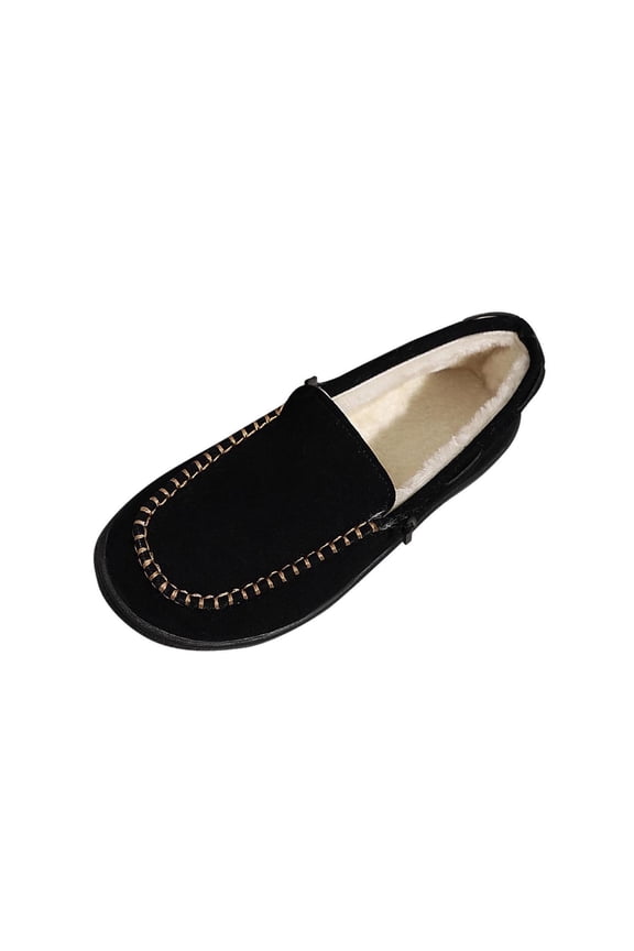 Black Ladies' Plush Lined Slip-On Shoes With Soft Sole For Indoor And Outdoor Comfort