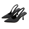 thumbnail image 1 of Black Ladies Pointed Toe High Heels With Open Back And Flock Material For Elegant Evening Wear, 1 of 5