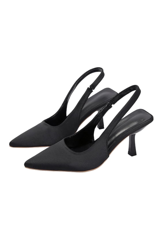 Black Ladies Pointed Toe High Heels With Open Back And Flock Material For Elegant Evening Wear