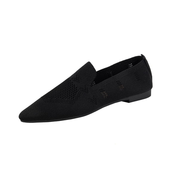 Black Ladies Pumps Pointed Toe Knit Flats Closed Toe Ankle Wrapping Driving Shoes Soft Soled Slip On Casual Comfortable Everyday Shoes Size 41