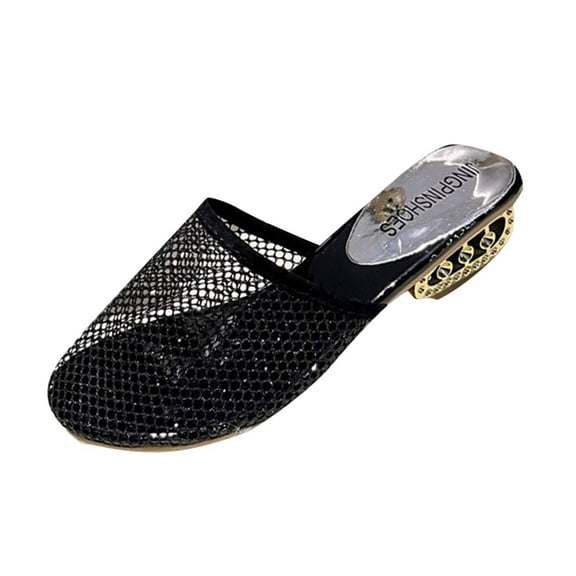 Black Ladies Relaxed Baotou Mesh Slippers With Outerwear Style For Leisure Outings