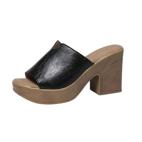 Black Ladies Roman Style Hollow Open Toe High Heels With 3.5 Inch Heel For Casual Daily Walking