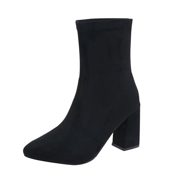 Black Ladies Round Toe High Heel Boots For Daily Comfort And Durable Material That Lasts