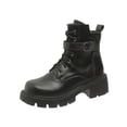 thumbnail image 1 of Black Ladies Round Toe Lace Up Boots With Chunky Mid Heel For Casual Winter Wear, 1 of 9