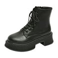 thumbnail image 1 of Black Ladies Round Toe Lace Up Boots With Low Heel For Everyday Comfort, 1 of 9