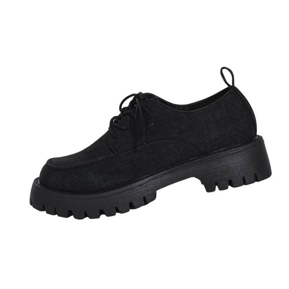 Black Ladies Round Toe Lace Up Loafers With Low Heel For Everyday Wear
