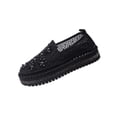 thumbnail image 1 of Black Ladies Round Toe Loafers Plus Size Rhinestone Flower Flat Slip On Comfortable Casual Walking Shoes For Women, 1 of 9