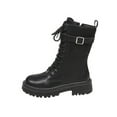 thumbnail image 1 of Black Ladies Round Toe Mid Calf Boots Front Lace Up Side Zipper Chunky Heel Low Heel Solid Color Casual Footwear, 1 of 9