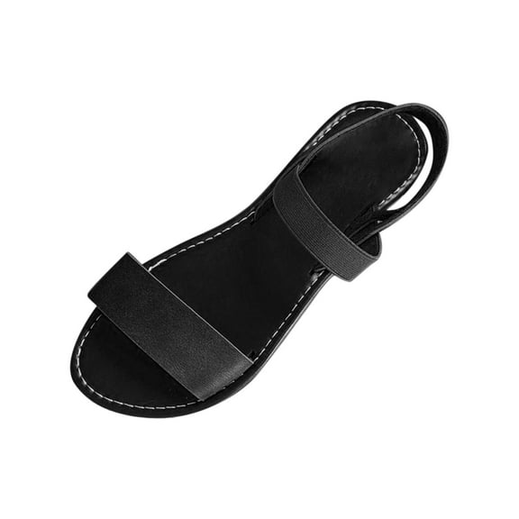 Black Ladies Round Toe Roman Flat Sandals With Slip On Design Great For Spring Summer Casual Outings And Beach Activities