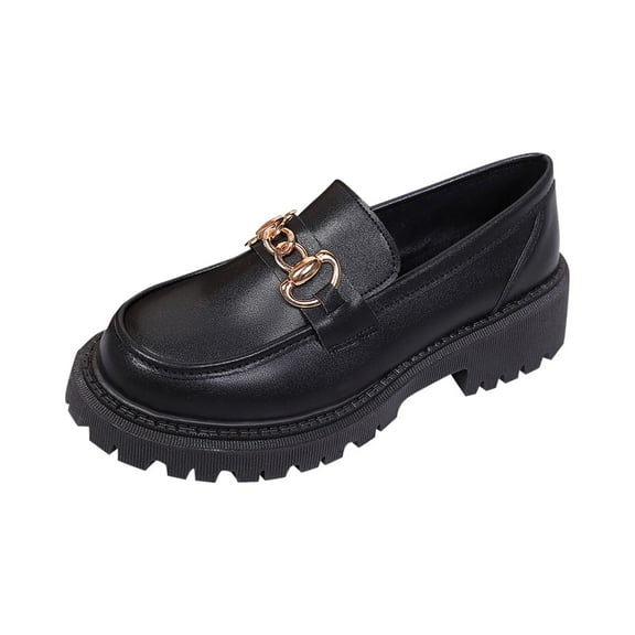 Black Ladies Round Toe Slip On Loafers With Low Heel For Casual Wear