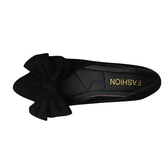 Black Ladies Shallow Mouth Suede Bow Flat Slip-On Shoes For Indoor Wear And All Day Comfort