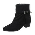 thumbnail image 1 of Black Ladies Short Boots Featuring A Buckle Accent And Side Zipper With A Low Chunky Heel, 1 of 9