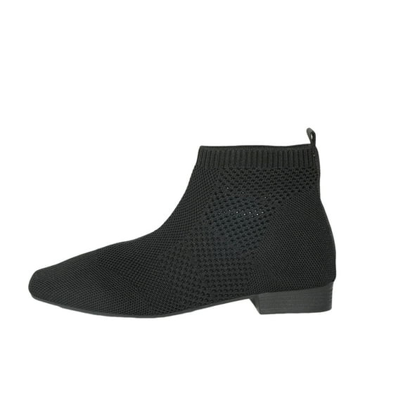 Black Female Short Socks Boots, Stretchy Elastic Sleeve With A Square Toe For All-Day Comfort In Daily Activities