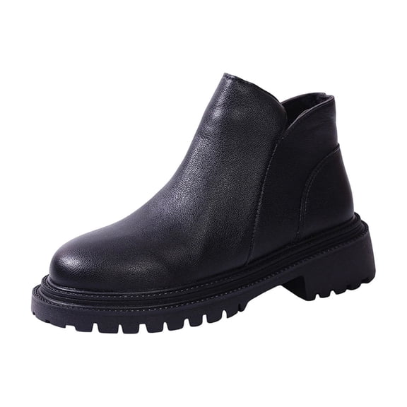 Black Ladies Side Zipper Boots Heel Round Toe Design Plus Size Fall Winter Comfort Suitable For Training And Leisure
