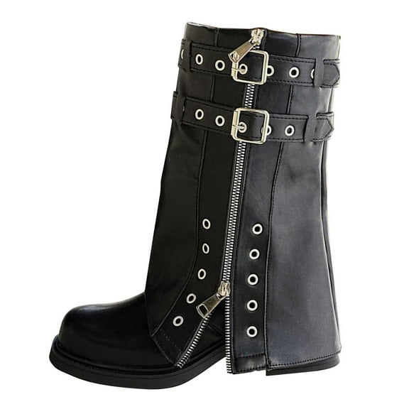 Black Ladies Slim Boots With Side Zipper And Thick Heel For Elevation Comfortable During Cold Seasons