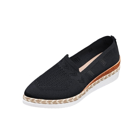 Black Ladies Slip On Low Shoes Wedge Heel Design Comfortable For Daily Wear And Leisure