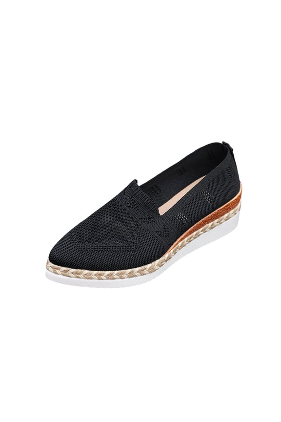Black Ladies Slip On Low Shoes Wedge Heel Design Comfortable For Daily Wear And Leisure