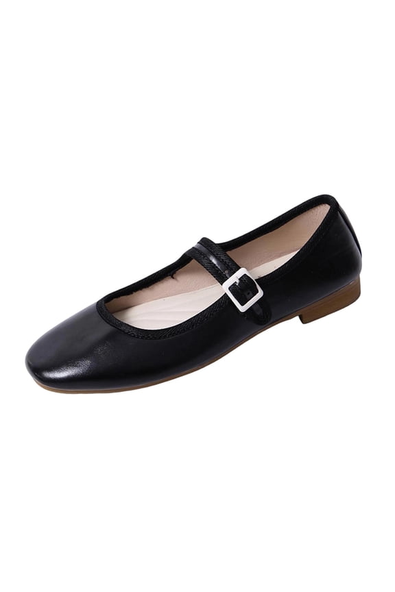 Black Ladies Soft-Soled Flats Single Strap Low-Heeled Shoes Spring Casual Versatile Comfort Wear