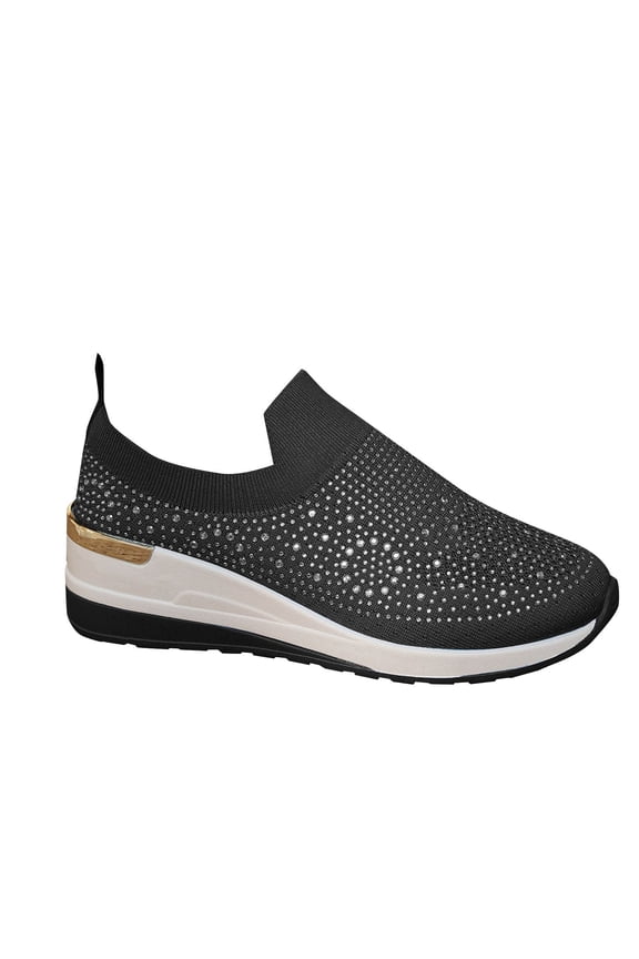 Black Ladies Solid Color Round Head Half Drag Out Sneakers Casual Comfortable Outdoor Indoor Footwear