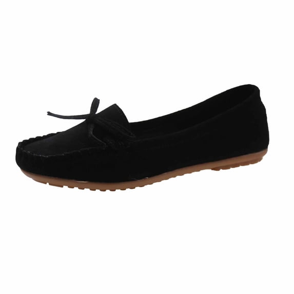 Black Ladies Spring Large Size Suede Shoes Slip On Flat Bow Lazy Work Casual For 2026