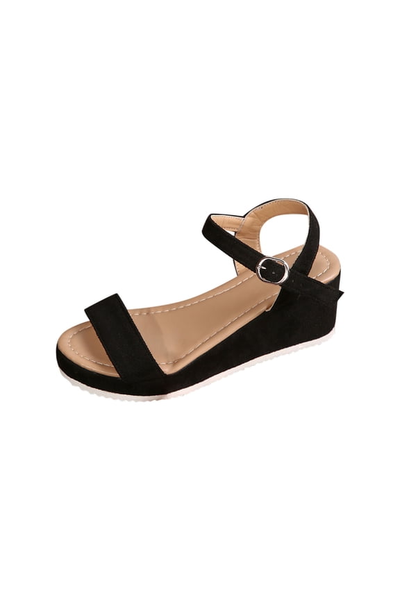 Black Ladies Spring Summer Comfortable Sandals Open Toe Round Toe Thick Bottom Wedge Heel Breathable For Everyday Style