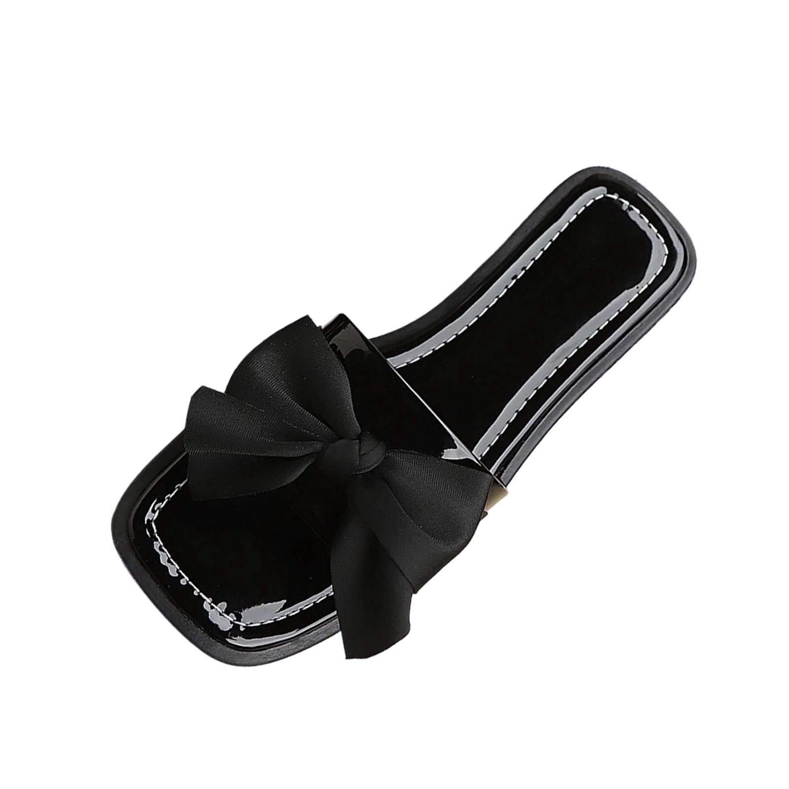Black Ladies Spring Summer Flat Slippers Outer Wearing Solid Color Pu ...