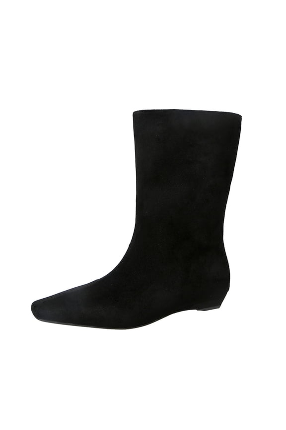 Black Ladies Stylish Comfort Cold Season Short Straight Boots Featuring Pointed Toe And Flat Low Heel For Everyday Use
