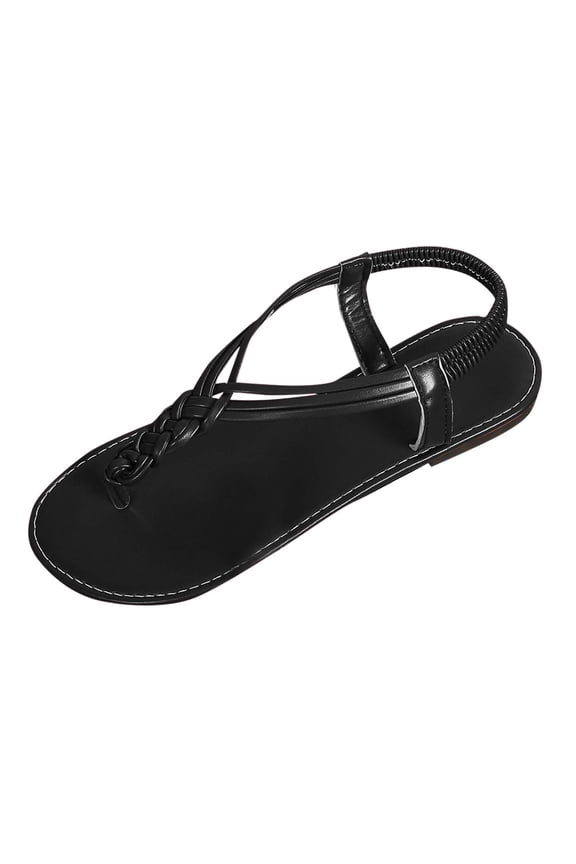 Black Ladies Stylish Leisure All-Match Woven Comfort Flat Sandals For Spring Summer Beach Use And Leisure Time