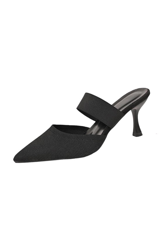 Black Ladies Stylish Pointed Toe Heels With Closed Toe Stiletto Slip-On Sandals
