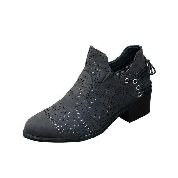 Black Ladies Stylish Winter Ankle-Length Boots With Rounded Toe Side Zip And Tied Front Low Heel For Fashionable Outings