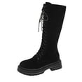 thumbnail image 1 of Black Women'S Suede Mid Calf Boots Lace Up Side Zipper Low Chunky Heel Comfortable Height Increasing Casual Fall Winter Boots Size 7, 1 of 7