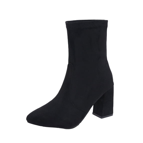Black Ladies Suede Boots With Pointed Toe And Block Heel For A Comfortable And Stylish Option For Winter Outfits