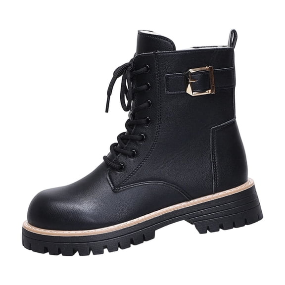 Black Ladies Thick Bottom Lace-Up Zipper Boots Extended Proportions Fall And Winter Season Comfortable Lifting Short Boots For Everyday Adventures