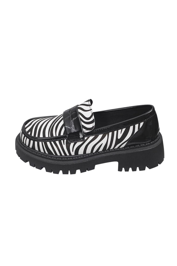 Black Ladies Thick Sole Waterproof Leopard Print British Style Leather Shoes For Casual Versatile Wear