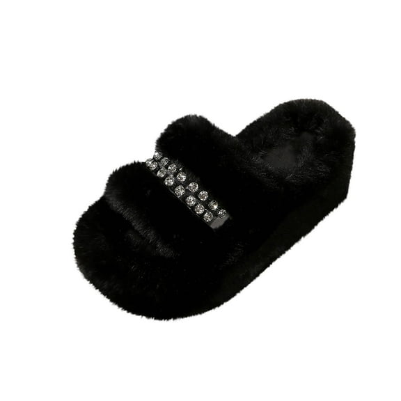 Black Ladies Thick Sole Winter Boots With Metal Chain Ornaments And Soft Furry Collar For Comfortable Flat Heel Outdoor Activities