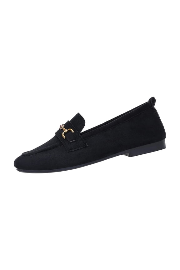 Black Ladies Versatile Plus-Size Low Heel Shoes Round Toe Casual Spring Summer Trendy Comfortable Flock Loafers