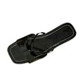 thumbnail image 1 of Black Ladies Versatile Stylish Sandals, Shiny Square Head Solid Color Summer Footwear, 1 of 7