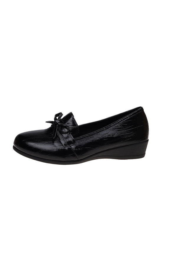 Black Ladies' Wedge Heels With Cushioned Insole And Decorative Accent For Versatile Style