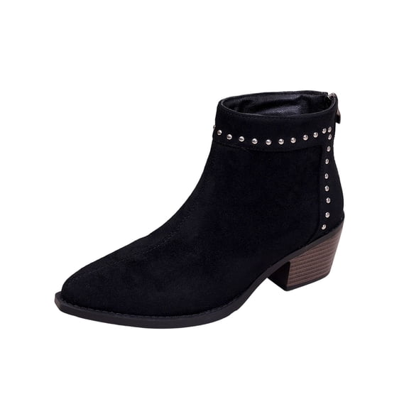 Black Ladies Winter Ankle Boots With Pointed Toe And Back Zipper Thick Sole Low Heel For All-Day Use