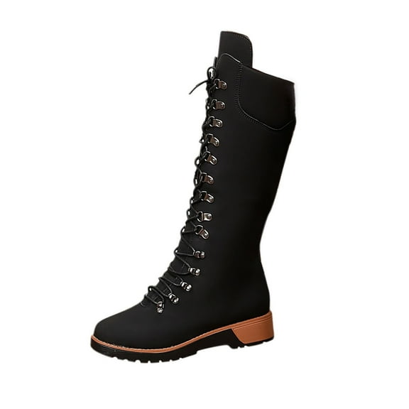 Black Ladies Winter Season Boots With Front Lace-Up And Mid Heel Suitable For Everyday Activities